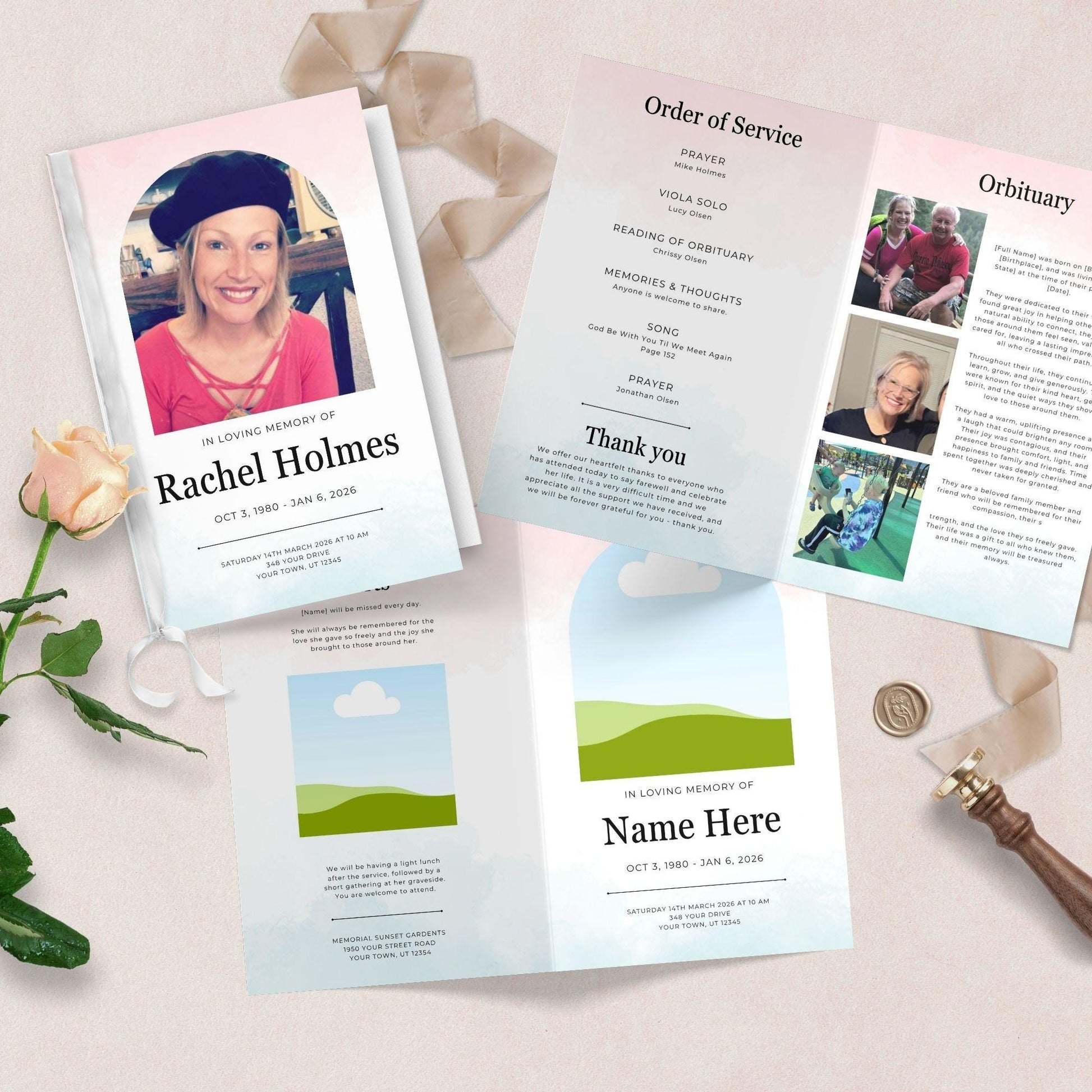 Funeral Program, Obituary Template For Memorial Service, Celebration Of Life (Canva Template)