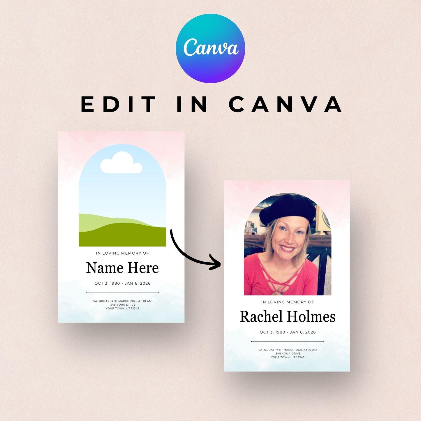 Funeral Program, Obituary Template For Memorial Service, Celebration Of Life (Canva Template)