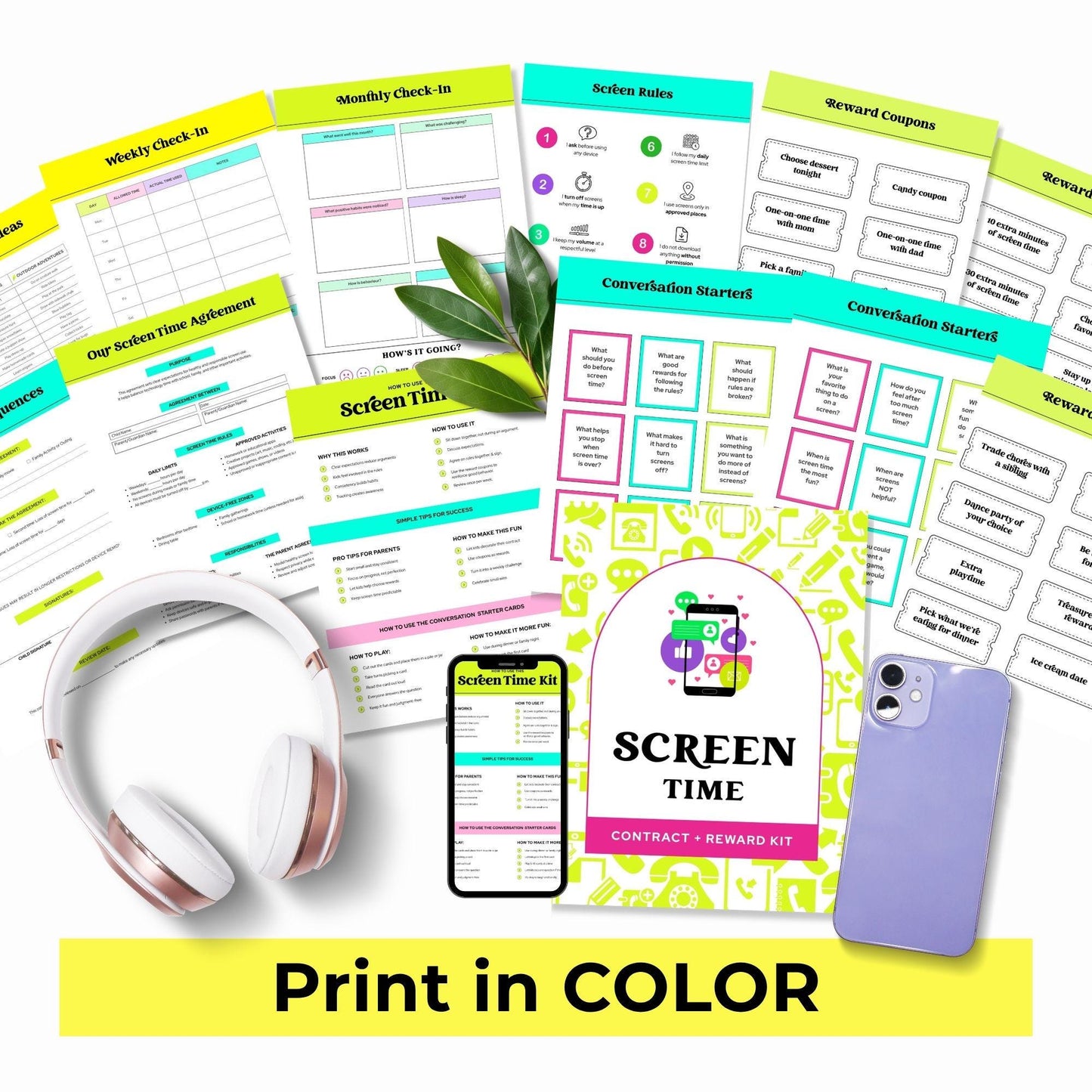 Screen Time Contract For Kids, Kid-Friendly Cell Phone Agreement, Parent-Teen Usage Rules, Monitor Smartphone Time (PDF)