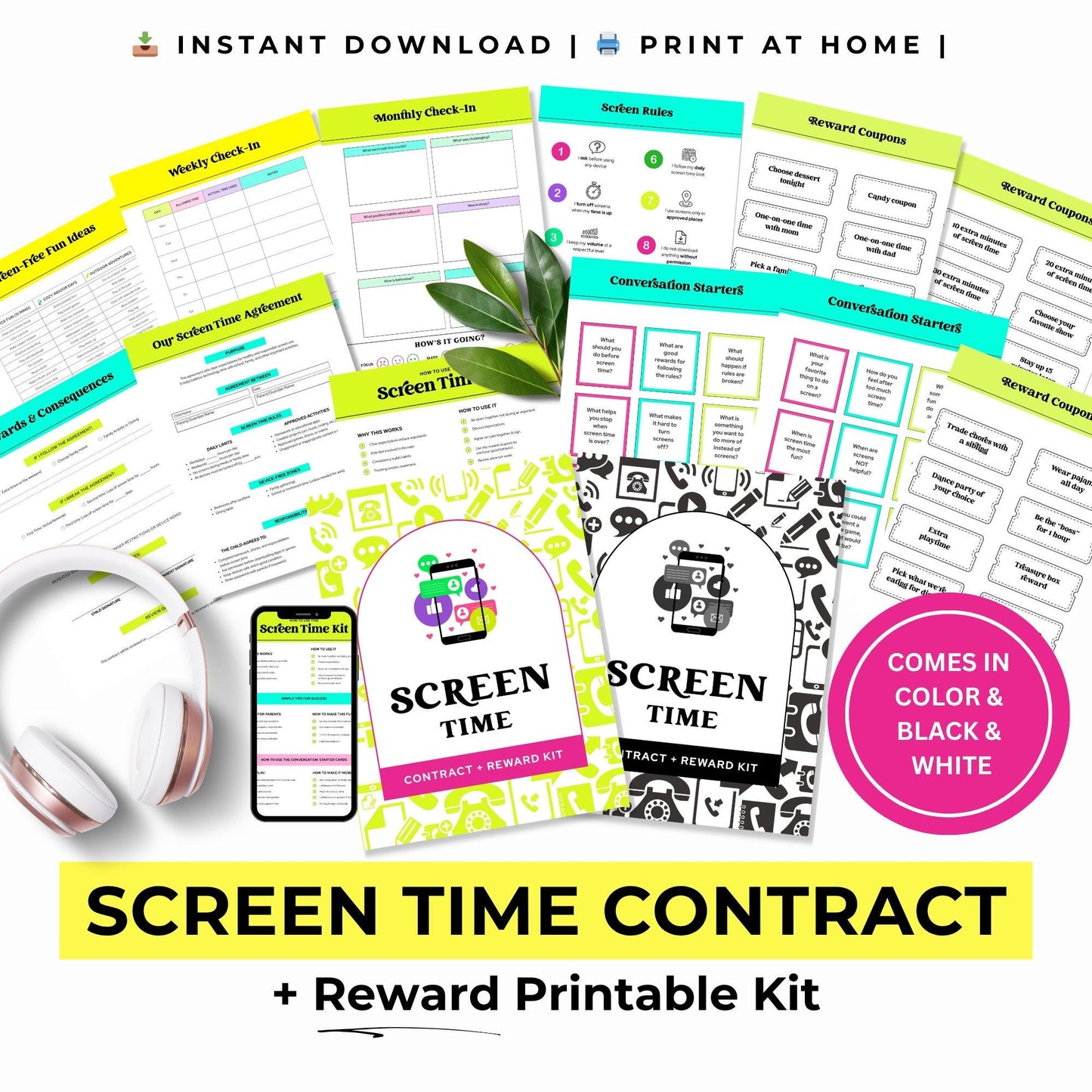 Screen Time Contract For Kids, Kid-Friendly Cell Phone Agreement, Parent-Teen Usage Rules, Monitor Smartphone Time (PDF)