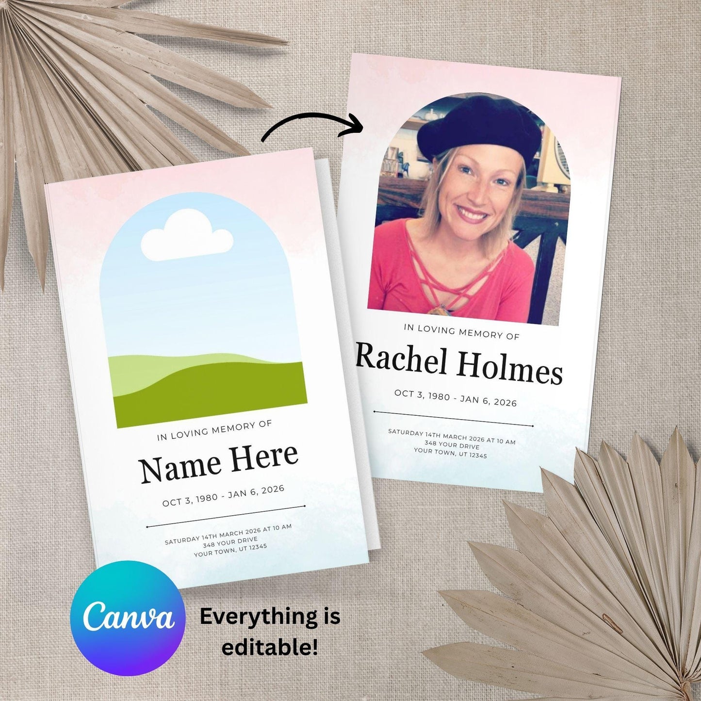 Funeral Program, Obituary Template For Memorial Service, Celebration Of Life (Canva Template)