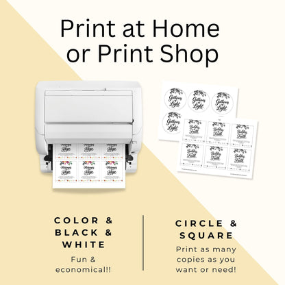 Printable LDS Young Women gift tags and bookmarks showing print at home option with circle and square designs in color and black and white