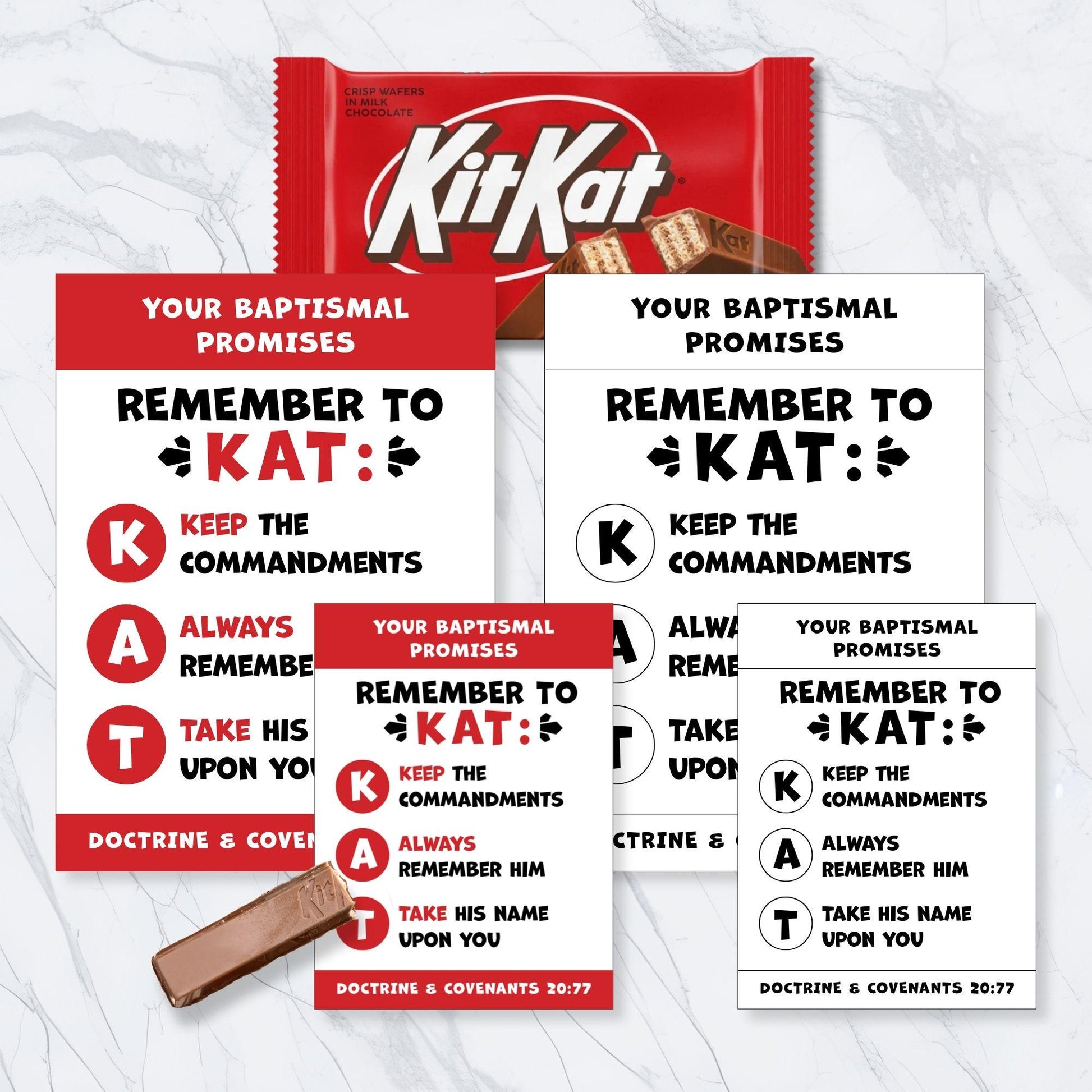 LDS baptism Kit Kat tag printable attached to candy bar, baptism favor idea for Primary children