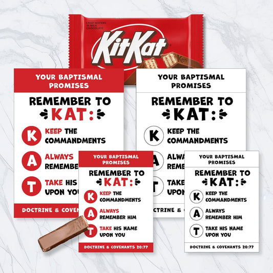 LDS baptism Kit Kat tag printable attached to candy bar, baptism favor idea for Primary children