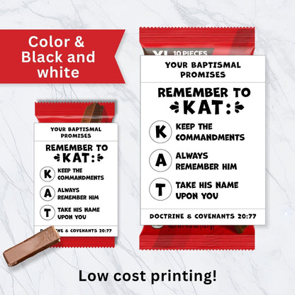 black and white LDS baptism Kit Kat tag printable for kids to color, baptism activity and gift