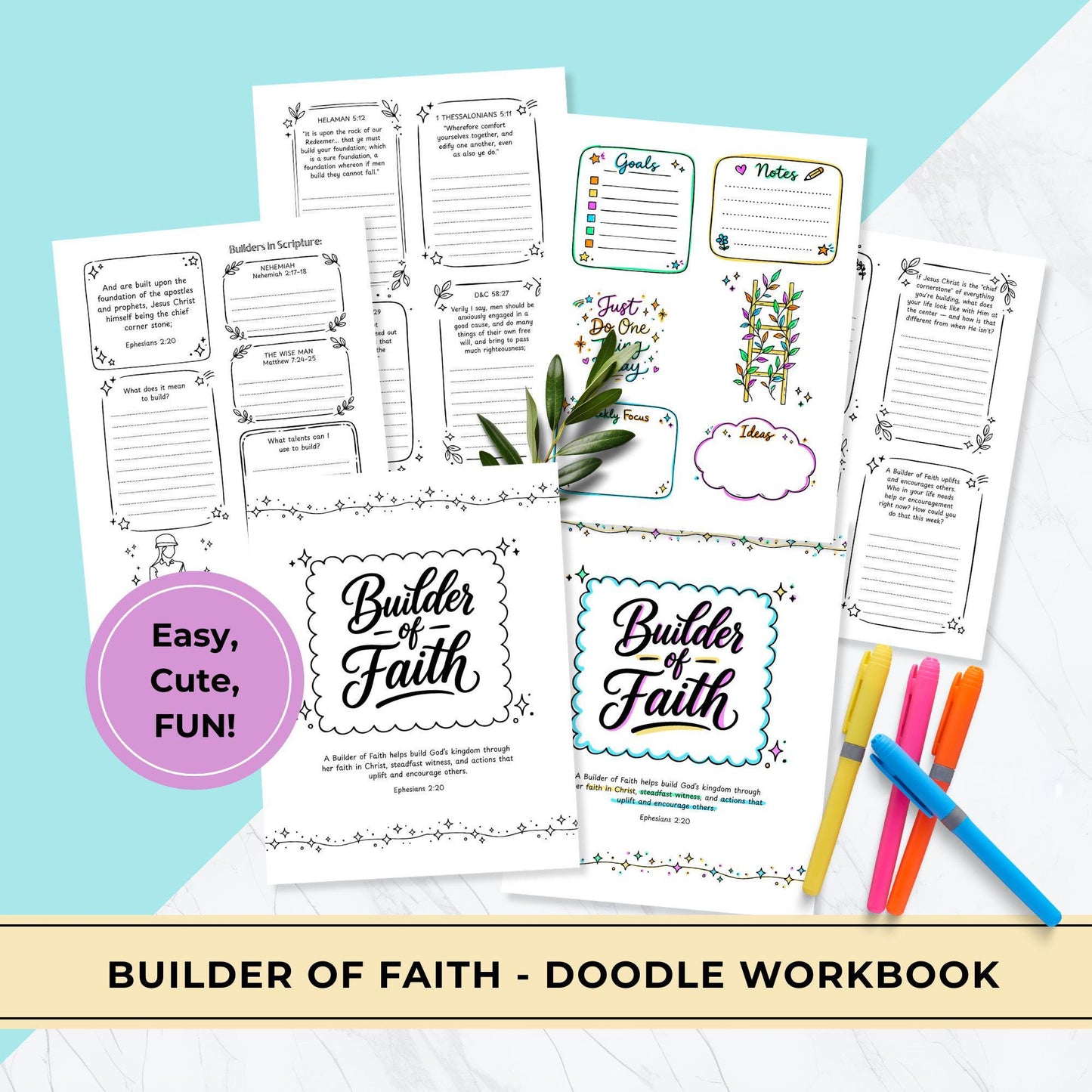 Builder of Faith Printable Workbook, LDS Young Women Lesson Activity, 2026 Class Name Study Guide, YW Journal, No Prep Church Lesson