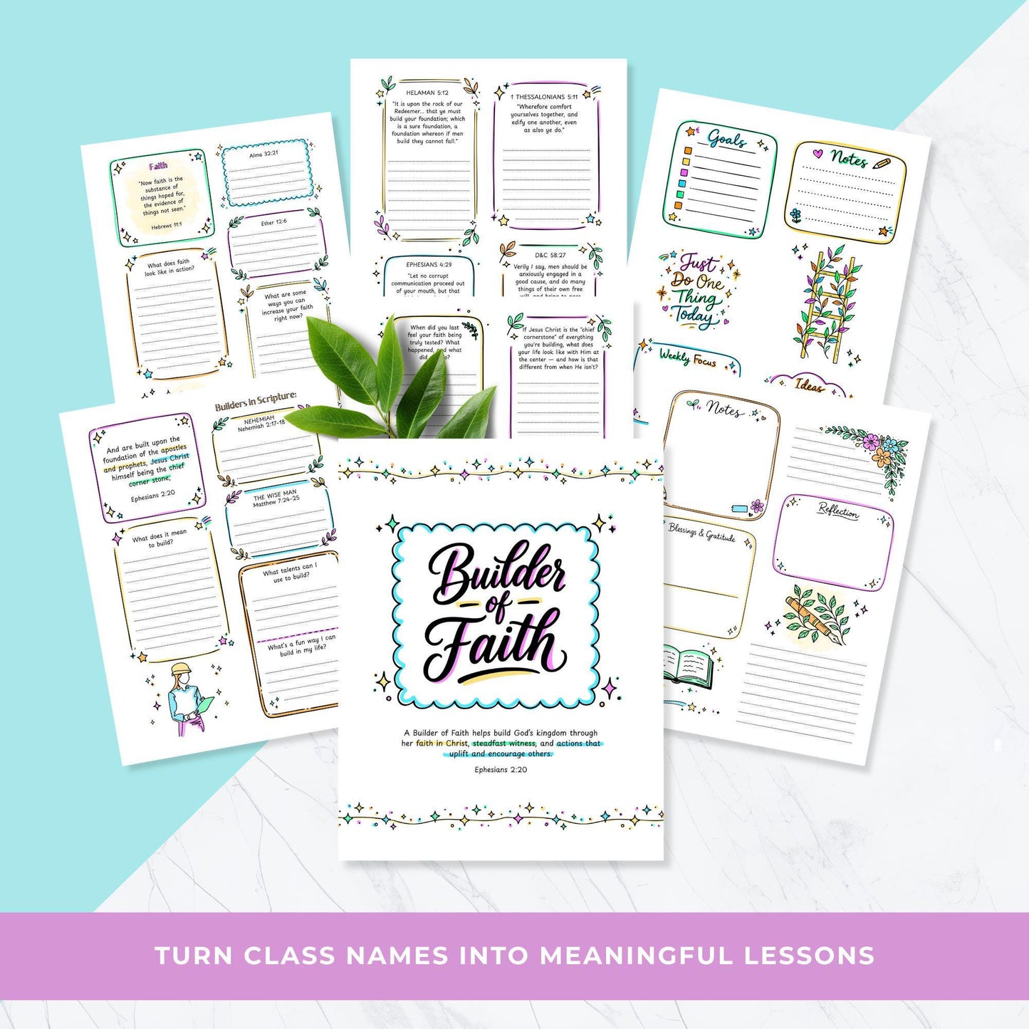 Builder of Faith LDS Young Women printable cover in black and white for easy printing with faith theme and scripture