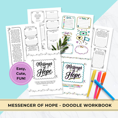 LDS Messenger of Hope printable workbook, Young Women lesson activity, doodle journal pages, scripture study Mosiah 18, teen girls church printable, no prep YW lesson, cute colorful workbook pages