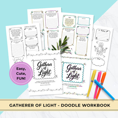 LDS Gatherer of Light printable workbook, Young Women lesson activity, doodle journal pages, scripture study D&C 50:24, teen girls church printable, no prep YW lesson, cute gospel workbook