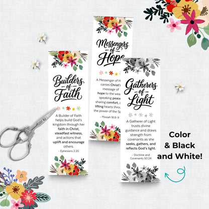 Messengers of Hope LDS bookmark printable with feminine floral design and Mosiah scripture perfect for Young Women gifts