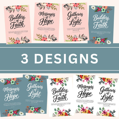 NEW Young Women's Class Names Prints | Instant Download | Builders of Faith Messengers of Hope Gatherers of Light | Girls Camp Gift Decor