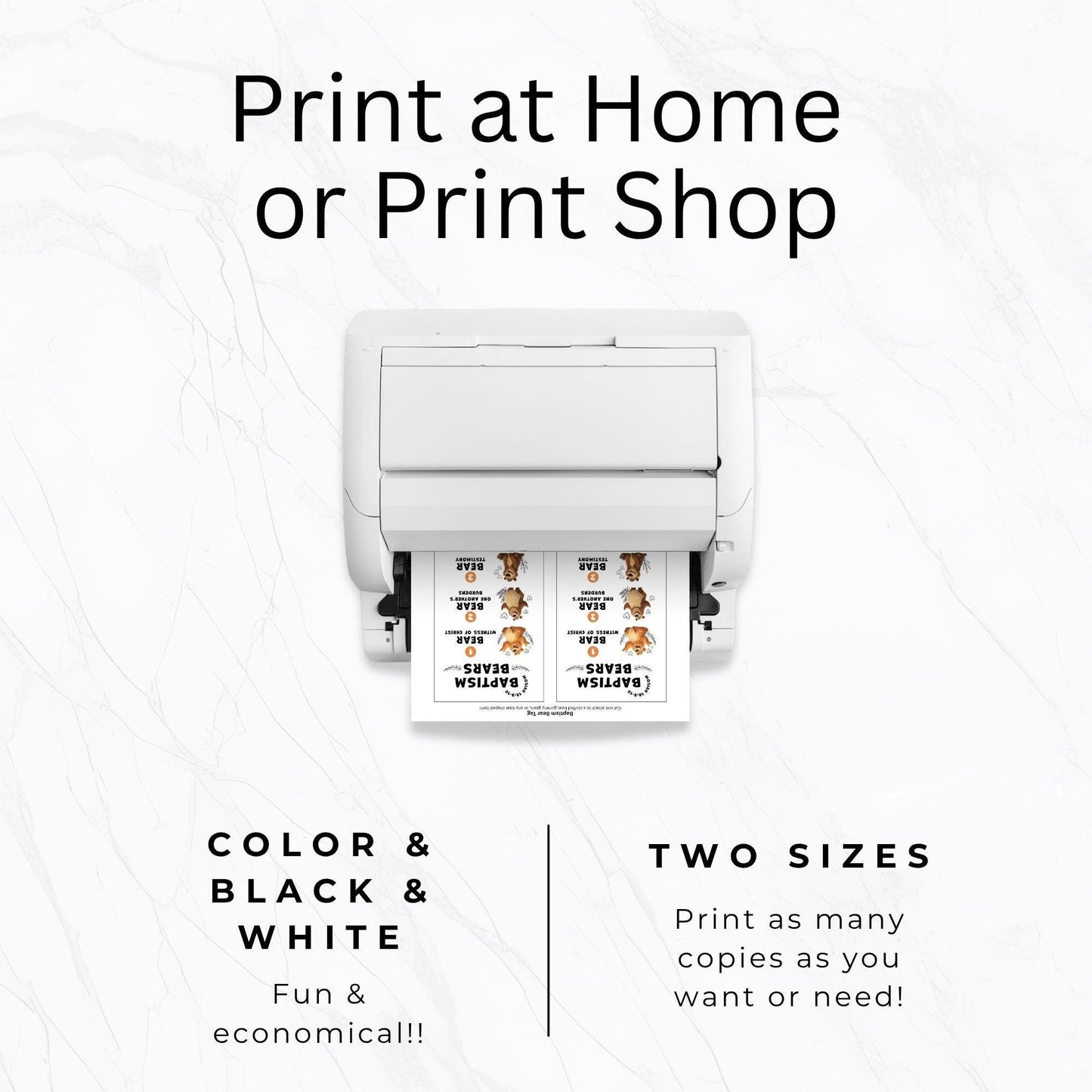 Print at home LDS Baptism Bears tags with color and black-and-white files, two printable sizes for baptism treats and favors