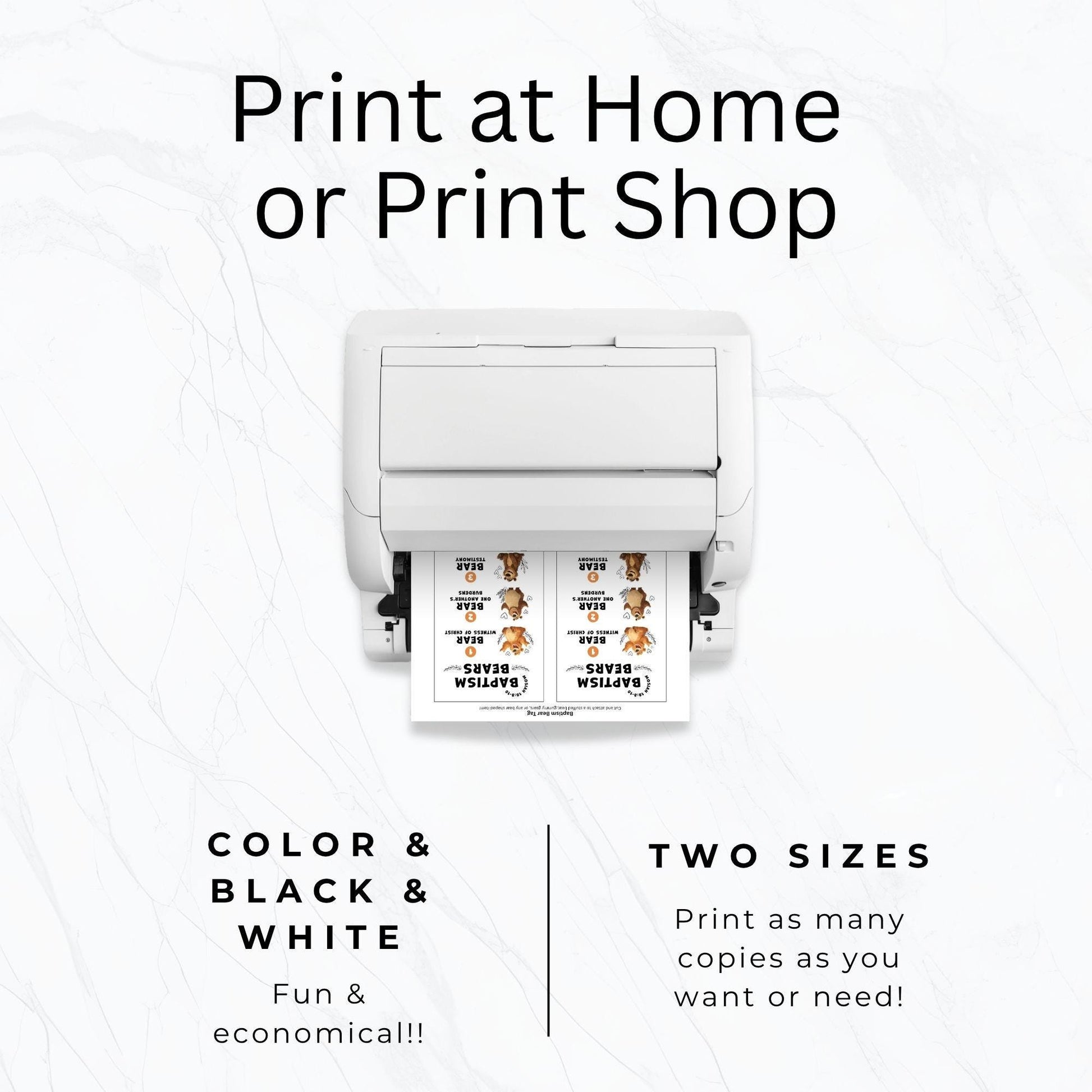 Print at home LDS Baptism Bears tags with color and black-and-white files, two printable sizes for baptism treats and favors
