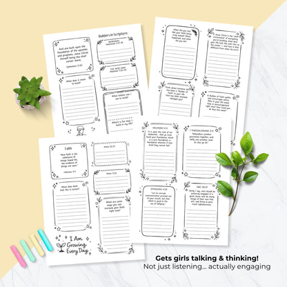 LDS Builder of Faith worksheets for LDS Young Women activities, Come Follow Me, and home study featuring the new 2026 names