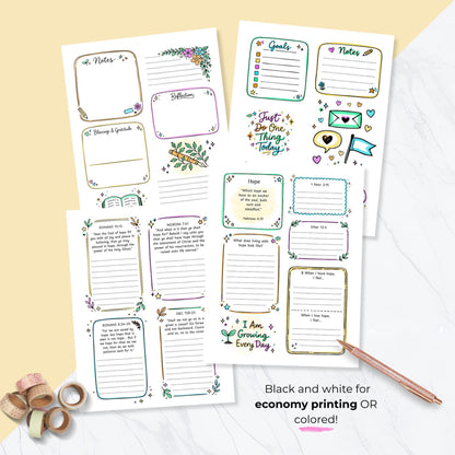 Messenger of Hope printable workbook color and black white versions, LDS Young Women lesson, economical printing option, teen girls church activity pages, scripture study journal printable