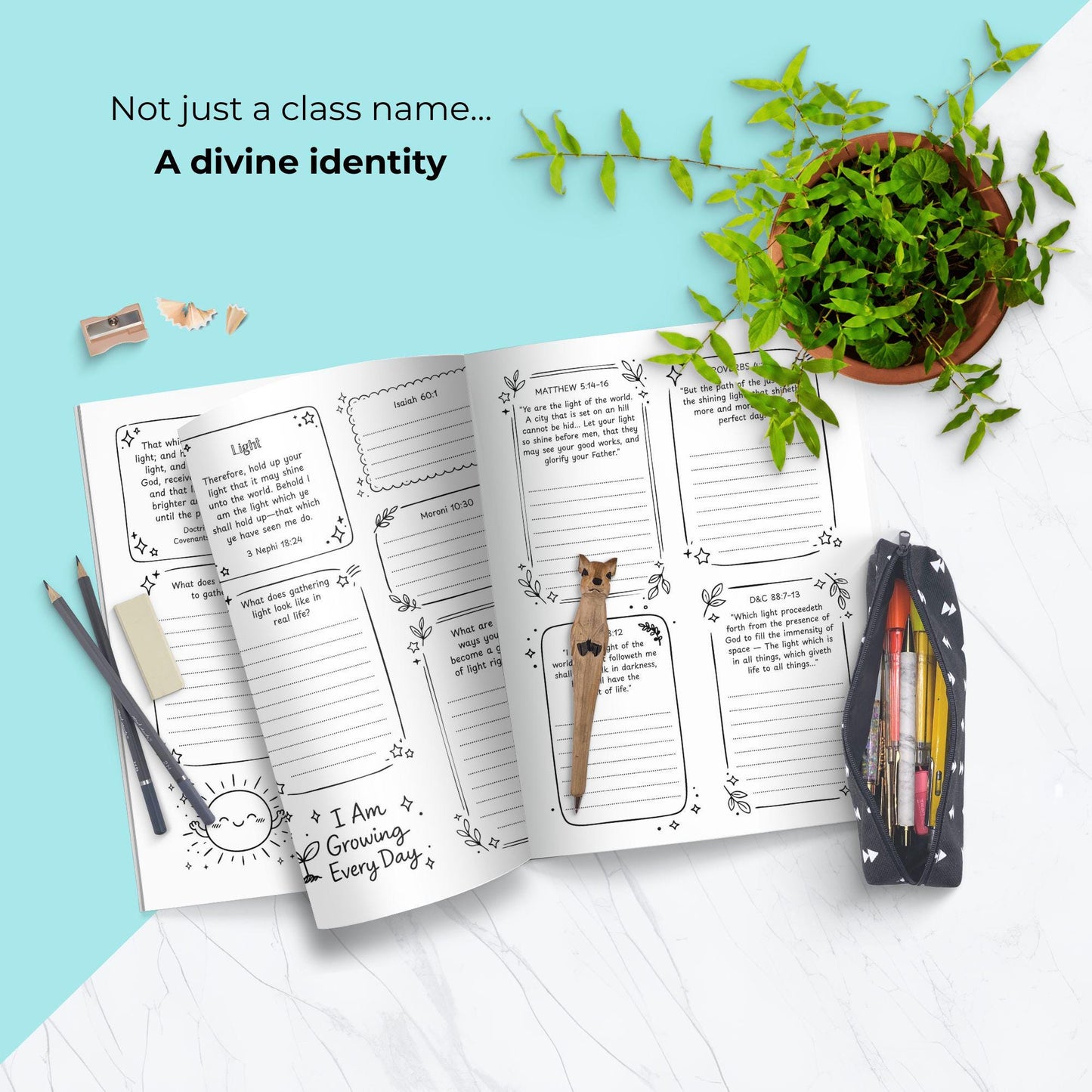 Gatherer of Light LDS printable booklet, Young Women class name meaning activity, scripture study journal pages, teen girls gospel identity lesson, church printable workbook