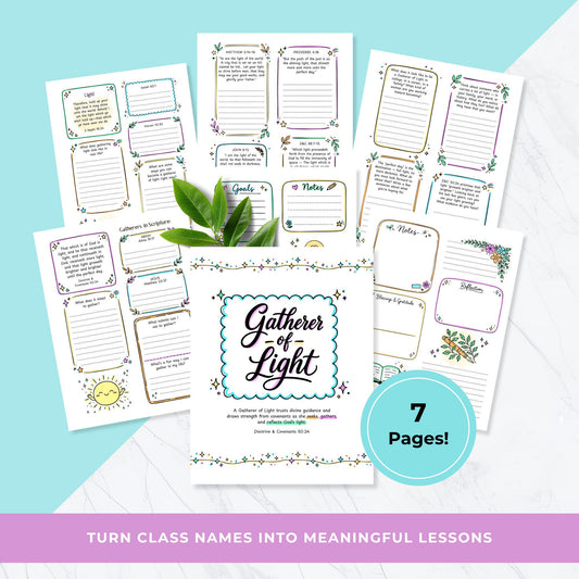 Young Women Activity Pages Printable Workbook 2026 Gatherer Of Light Theme Study Guide Church Lesson Resource Scripture Prompts Reflection Questions Interactive Format Instant Download Digital File Youth Ministry Tool Class Discussion