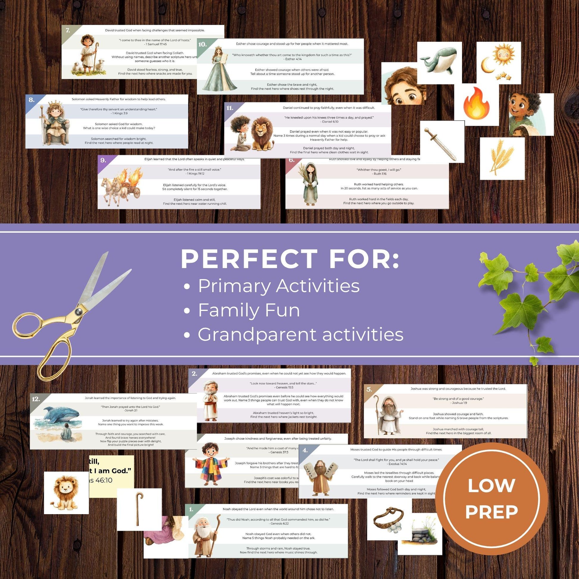 Printable Old Testament Bible scavenger hunt perfect for Primary activities, family night, grandparent activities, and church lessons