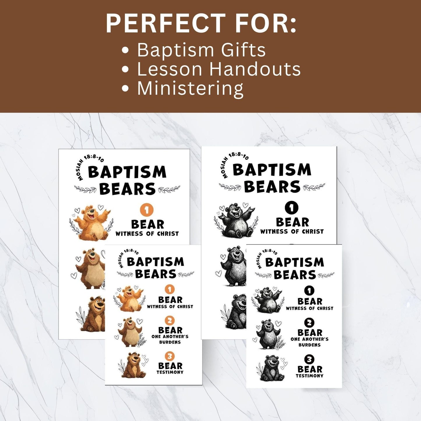 LDS Baptism Bears printable gift tags perfect for baptism gifts, Primary lesson handouts, ministering sisters, and church activities
