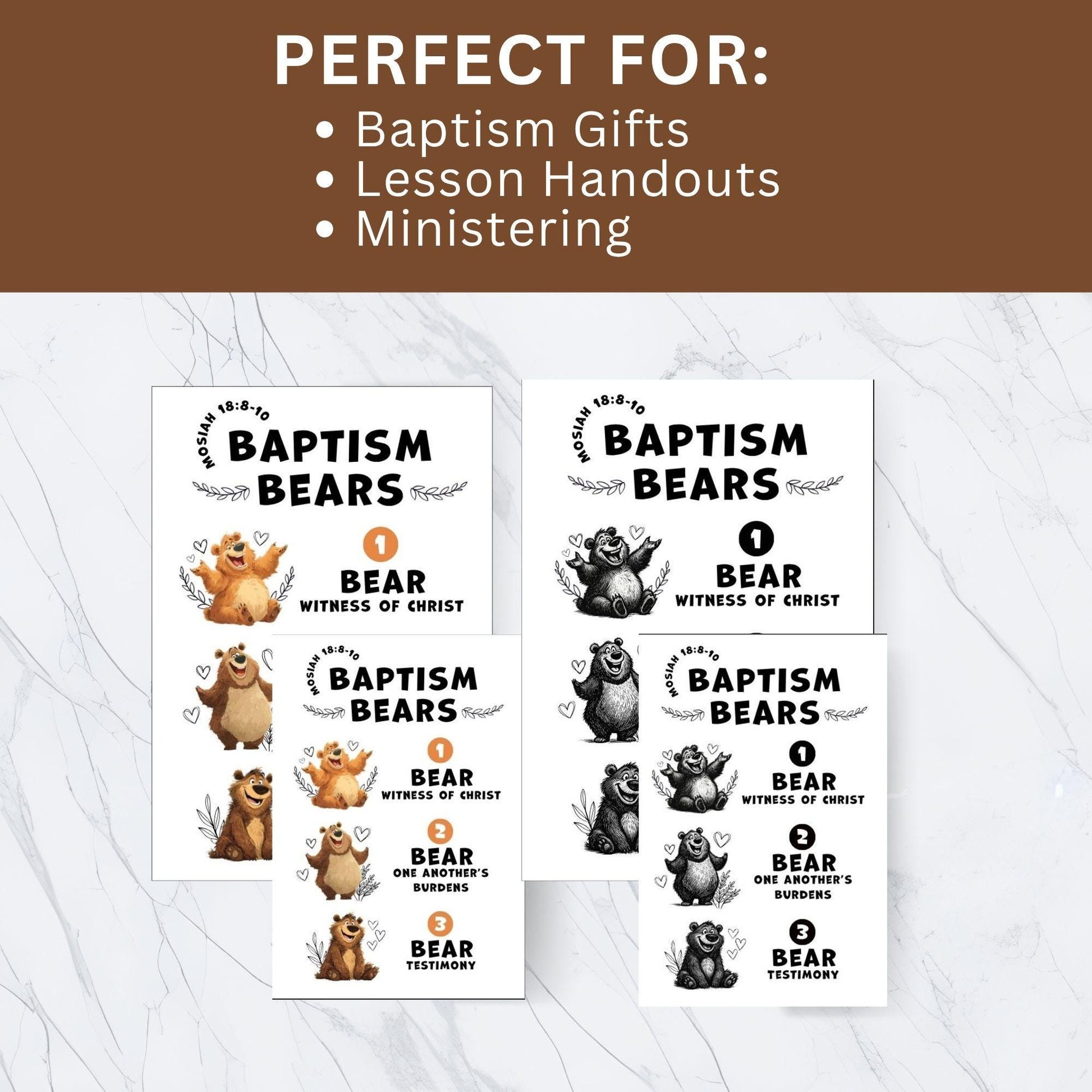 LDS Baptism Bears printable gift tags perfect for baptism gifts, Primary lesson handouts, ministering sisters, and church activities