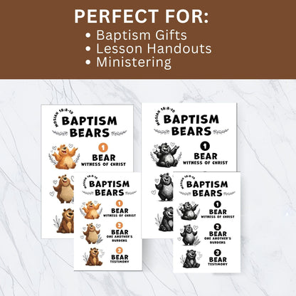 LDS Baptism Bears printable gift tags perfect for baptism gifts, Primary lesson handouts, ministering sisters, and church activities