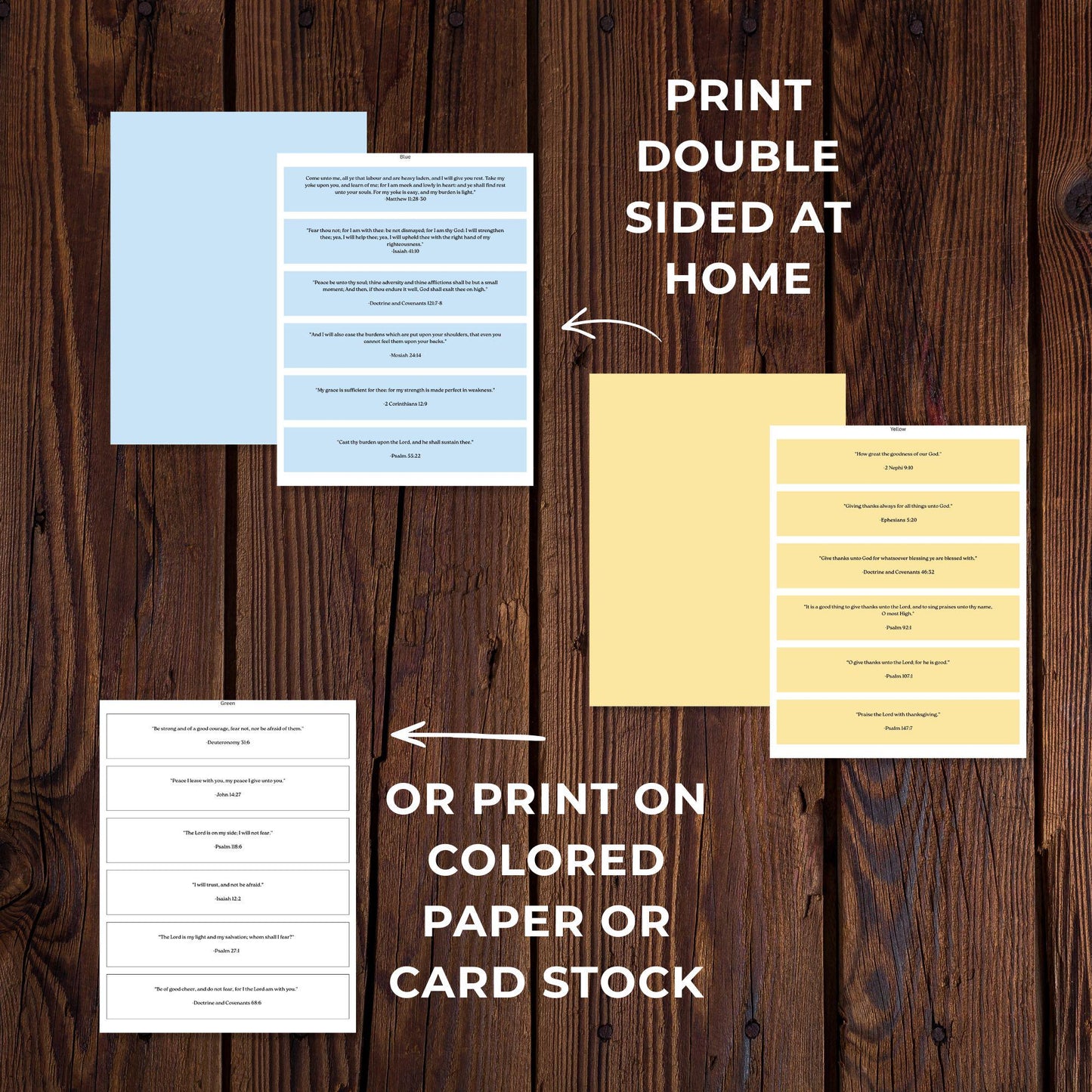 Read Me When scripture jar cards shown in double sided printing format with options for colored paper or white cardstock