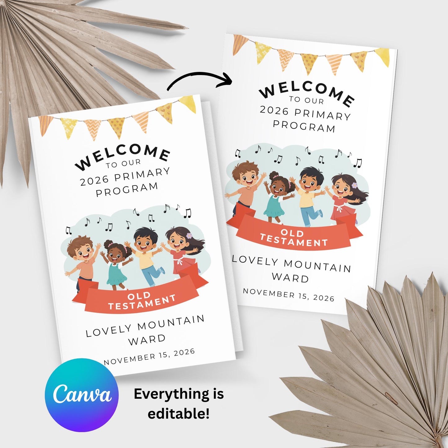 2026 LDS Primary Program Kit with editable Canva templates Old Testament Primary sacrament meeting program cover speaking parts planning worksheet and leader helps