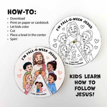Christian Fall Craft Sunday School Activity Wheel Kids Bible Lesson Children Church Coloring Halloween Printable Fall-O-Ween Jesus Spinner