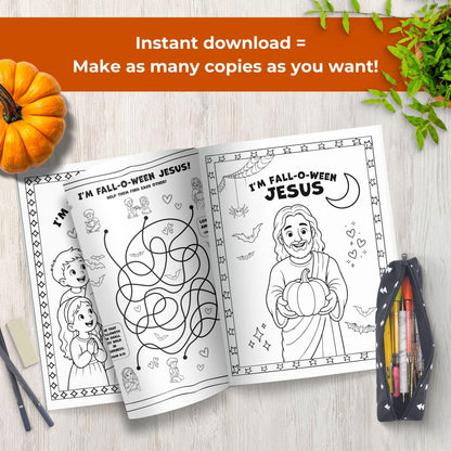 Christian Fall Bible Activity for Kids Homeschool Jesus Coloring Pages Sunday School Halloween Printable Games Instant Download
