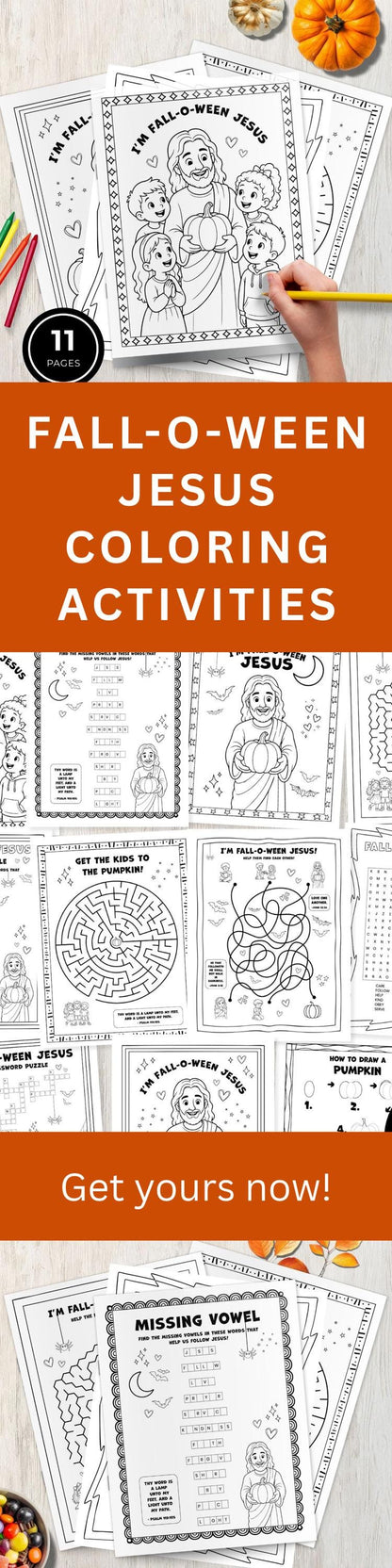 Christian Fall Bible Activity for Kids Homeschool Jesus Coloring Pages Sunday School Halloween Printable Games Instant Download