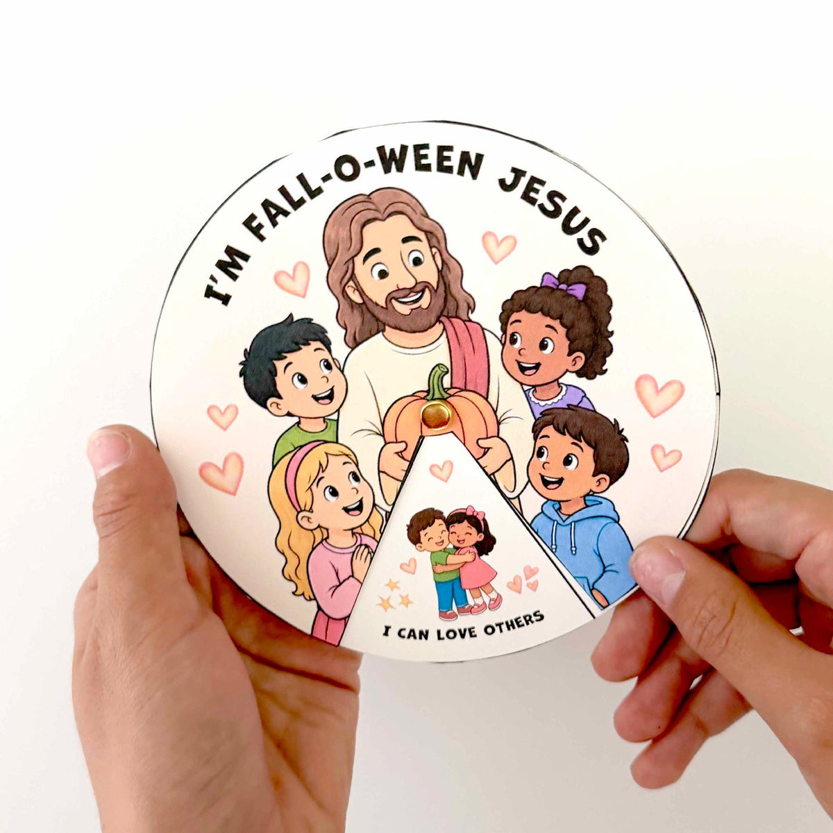 Sunday School activity wheel with Jesus and children for fall Bible craft Christian Halloween alternative and kids church lesson