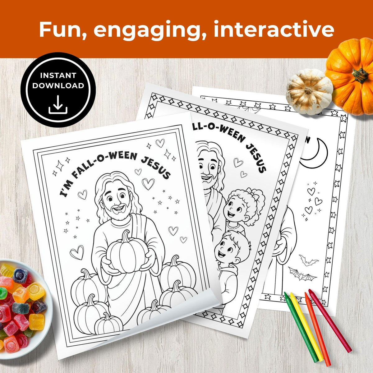 Christian Fall Bible Activity for Kids Homeschool Jesus Coloring Pages Sunday School Halloween Printable Games Instant Download