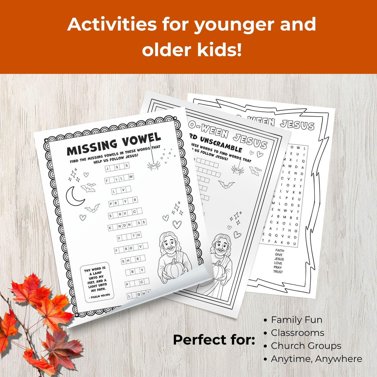 Christian Fall Bible Activity for Kids Homeschool Jesus Coloring Pages Sunday School Halloween Printable Games Instant Download