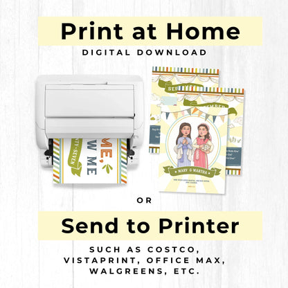 Digital download instructions for LDS Primary 2027 printable kit showing print at home or send to printer option for Come Follow Me files