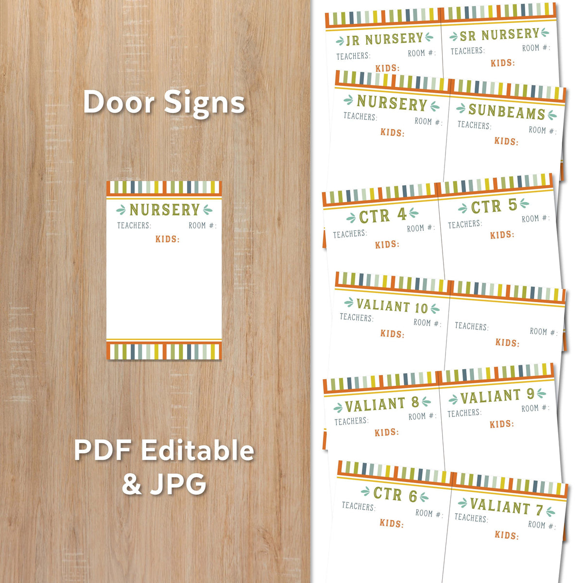 Editable LDS Primary door signs for Nursery Sunbeams CTR Valiant and Primary classes with PDF editable and JPG printable files