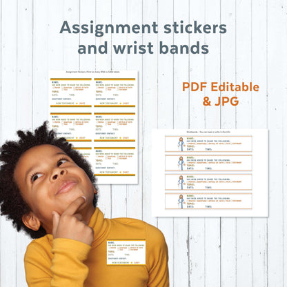 LDS Primary assignment stickers and wristbands for 2027 Come Follow Me talks prayers scriptures testimonies and Article of Faith assignments
