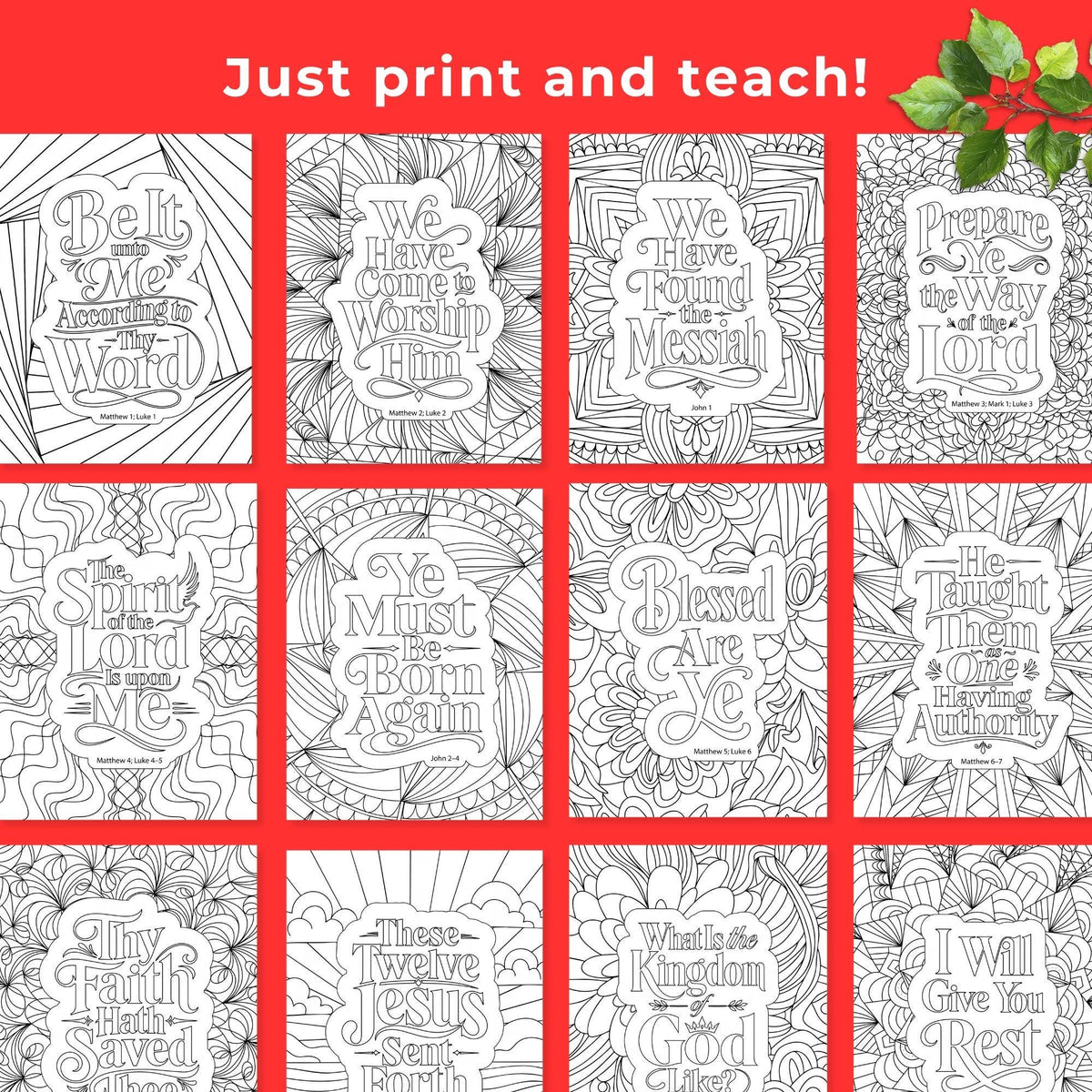 New Testament Scripture Study Coloring Book Come Follow Me 2027 Printable Pages LDS Adult Devotional Activities Digital Download Personal Worship Materials Sunday School Weekly Resources Relief Society Study Aids Family Home Evening Tools