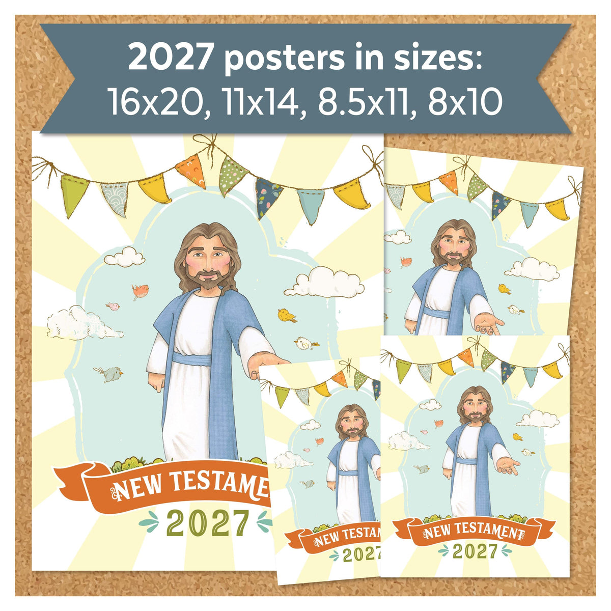 2027 Come Follow Me New Testament monthly posters for LDS Primary in multiple printable sizes including 16x20 11x14 8.5x11 and 8x10
