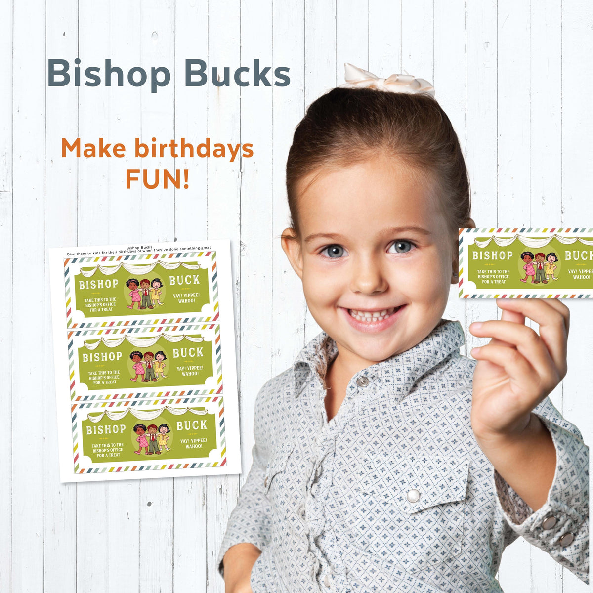 Bishop Bucks printable reward coupons for LDS Primary birthdays classroom prizes and 2027 Come Follow Me Primary presidency gifts