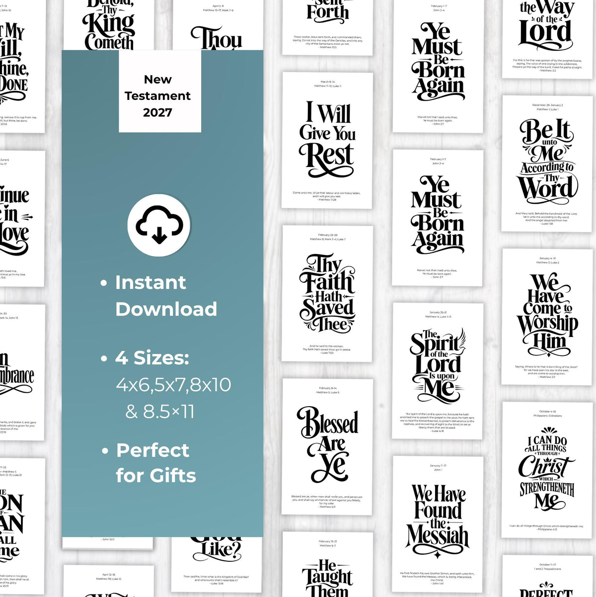 2027 Come Follow Me weekly scripture quote prints in coordinated black and white designs