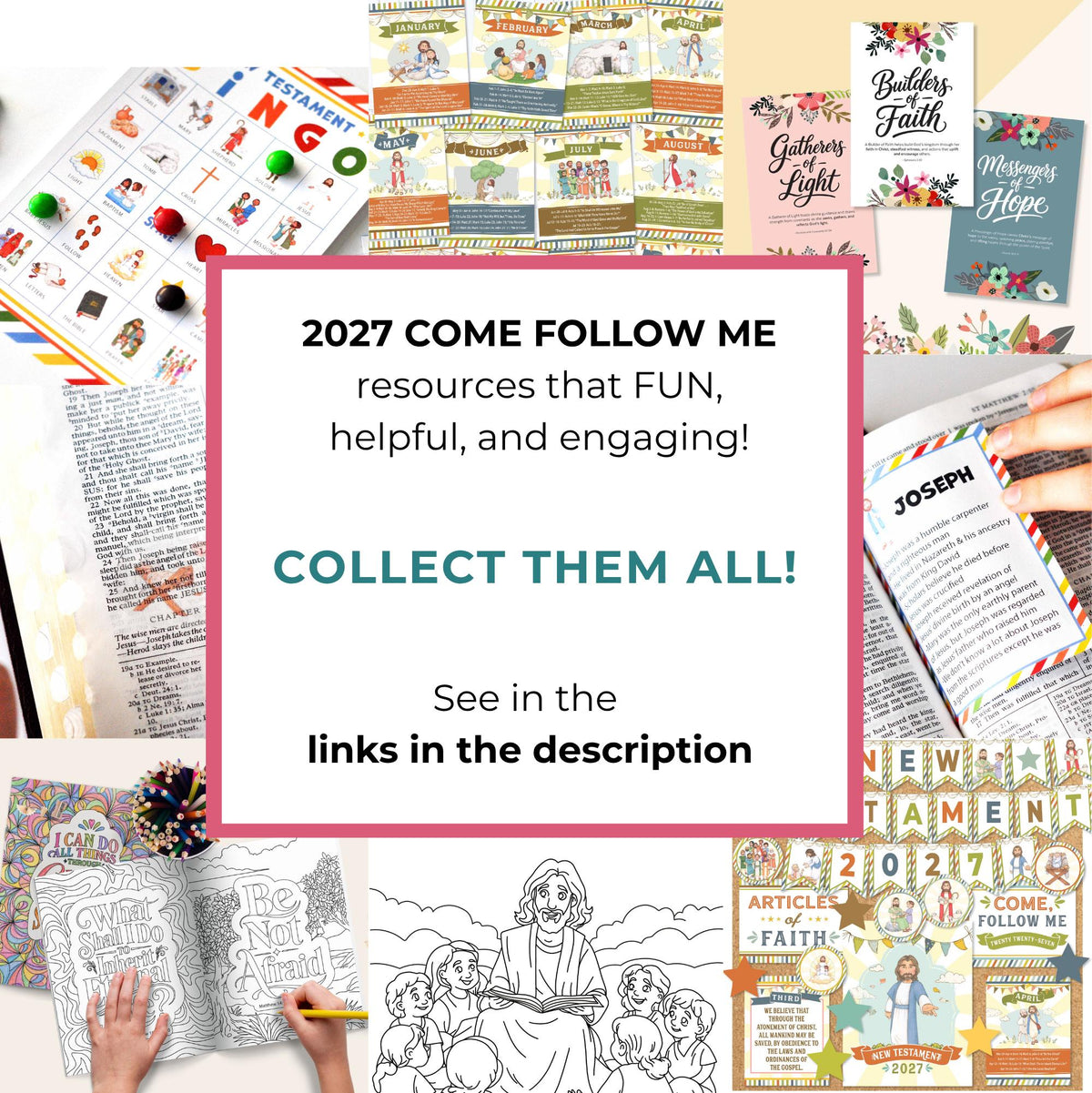 Collage of coordinated 2027 Come Follow Me teaching and scripture study resources, including New Testament materials