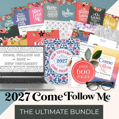 2027 Come Follow Me LDS New Testament printable bundle featuring a 241 page scripture study journal