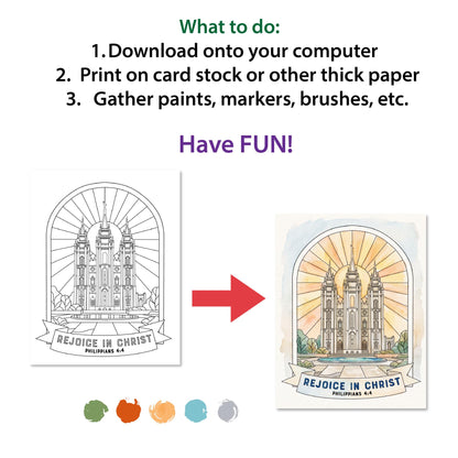 Young Women watercolor activity, Rejoice in Christ printable coloring page