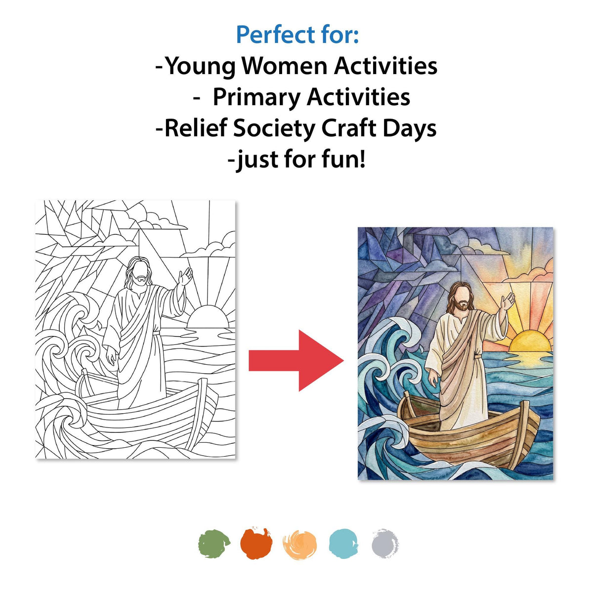 Christ-centered coloring page, Rejoice in Christ Relief Society craft