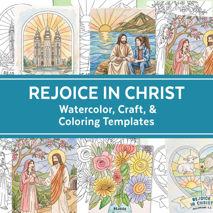 2027 Rejoice in Christ coloring pages, LDS youth theme watercolor craft printables