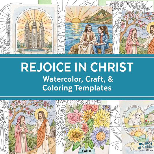 2027 Rejoice in Christ coloring pages, LDS youth theme watercolor craft printables