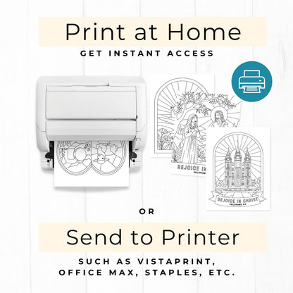 Rejoice in Christ coloring pages, printing tips for home or print shop
