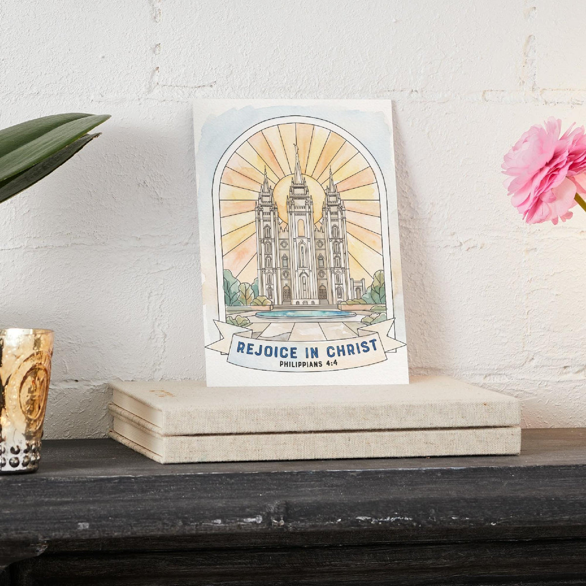 Rejoice in Christ scripture art, finished watercolor youth theme printable