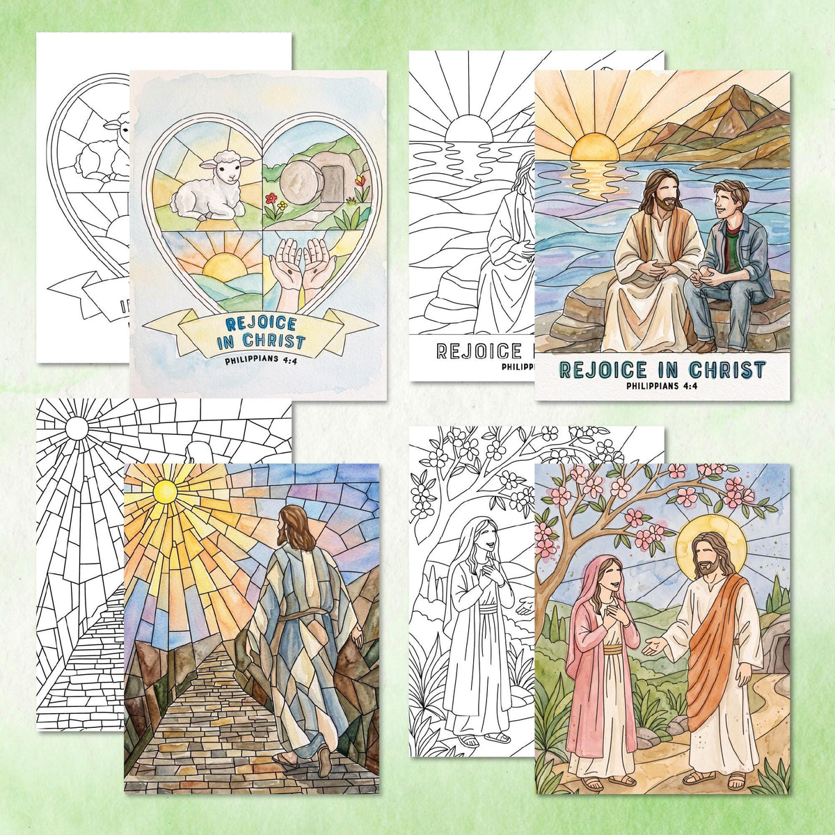 LDS youth theme coloring pages, before and after watercolor examples
