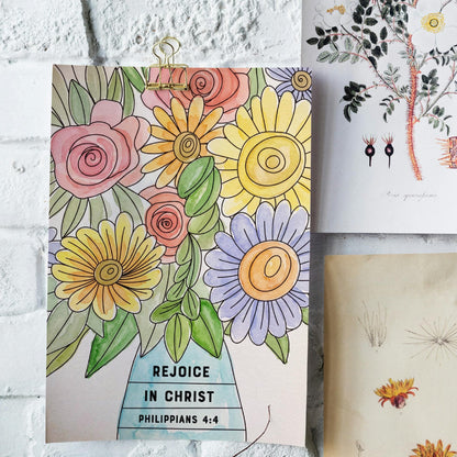 Rejoice in Christ floral coloring page, LDS church craft night printable